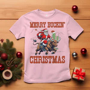 Western Black Santa Merry Buckin Christmas T Shirt Funny Rodeo TS12 Light Pink Print Your Wear