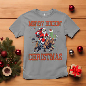 Western Black Santa Merry Buckin Christmas T Shirt Funny Rodeo TS12 Sport Gray Print Your Wear