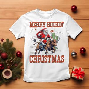 Western Black Santa Merry Buckin Christmas T Shirt Funny Rodeo TS12 White Print Your Wear