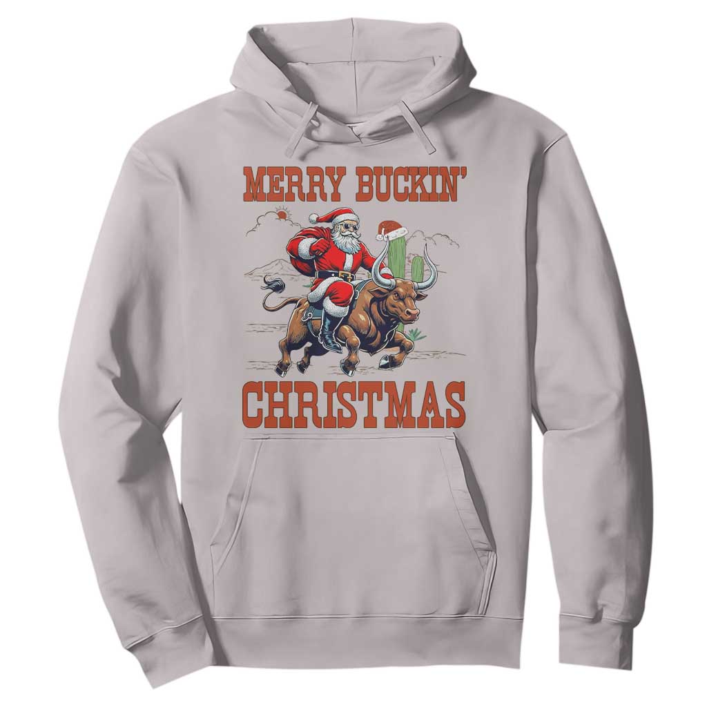 Western Black Santa Merry Buckin Christmas Hoodie Funny Rodeo TS12 Ice Gray Print Your Wear