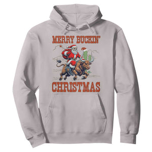 Western Black Santa Merry Buckin Christmas Hoodie Funny Rodeo TS12 Ice Gray Print Your Wear