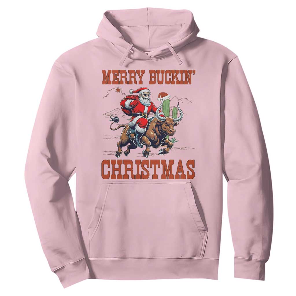 Western Black Santa Merry Buckin Christmas Hoodie Funny Rodeo TS12 Light Pink Print Your Wear