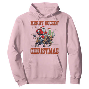 Western Black Santa Merry Buckin Christmas Hoodie Funny Rodeo TS12 Light Pink Print Your Wear