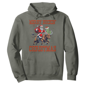 Western Black Santa Merry Buckin Christmas Hoodie Funny Rodeo TS12 Military Green Print Your Wear