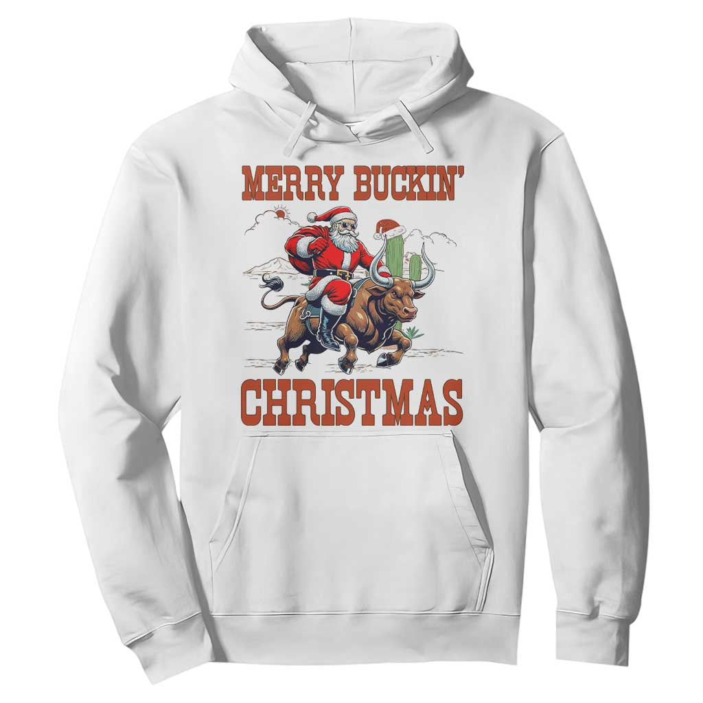 Western Black Santa Merry Buckin Christmas Hoodie Funny Rodeo TS12 White Print Your Wear