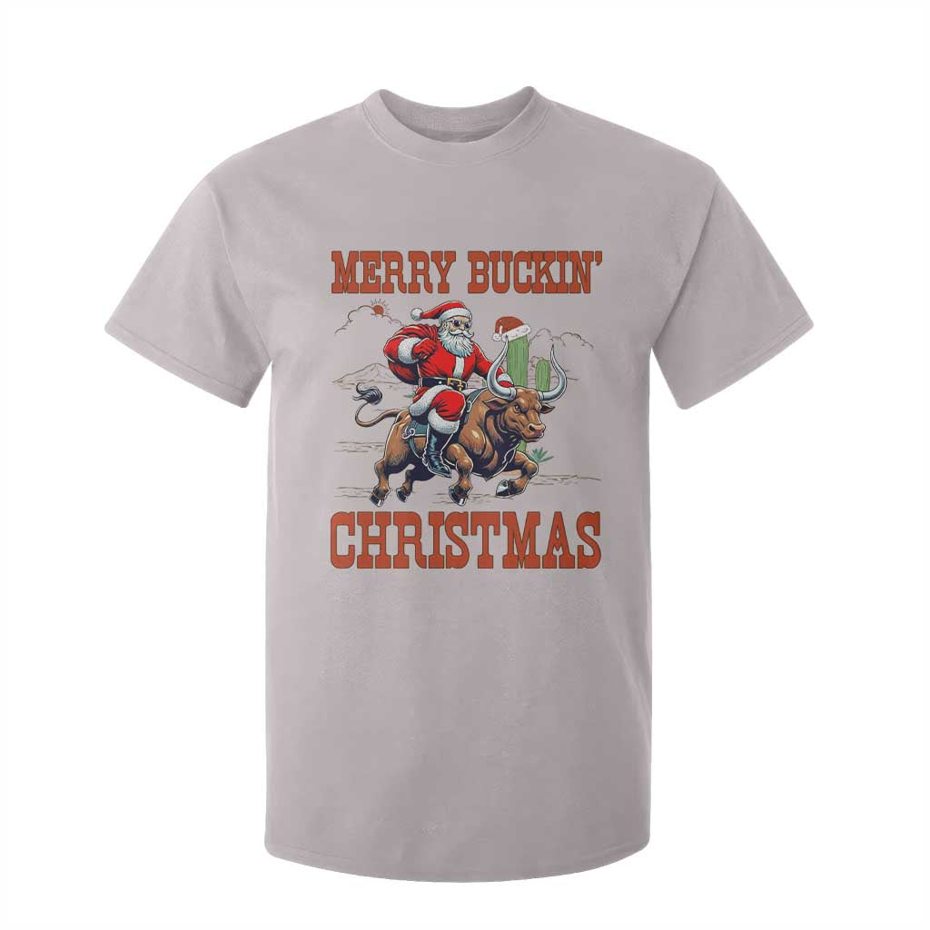 Western Black Santa Merry Buckin Christmas T Shirt For Kid Funny Rodeo TS12 Ice Gray Print Your Wear