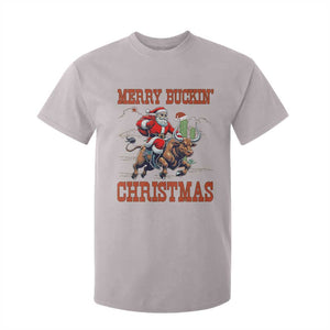 Western Black Santa Merry Buckin Christmas T Shirt For Kid Funny Rodeo TS12 Ice Gray Print Your Wear