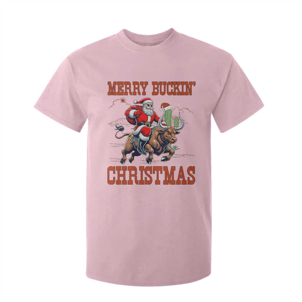 Western Black Santa Merry Buckin Christmas T Shirt For Kid Funny Rodeo TS12 Light Pink Print Your Wear