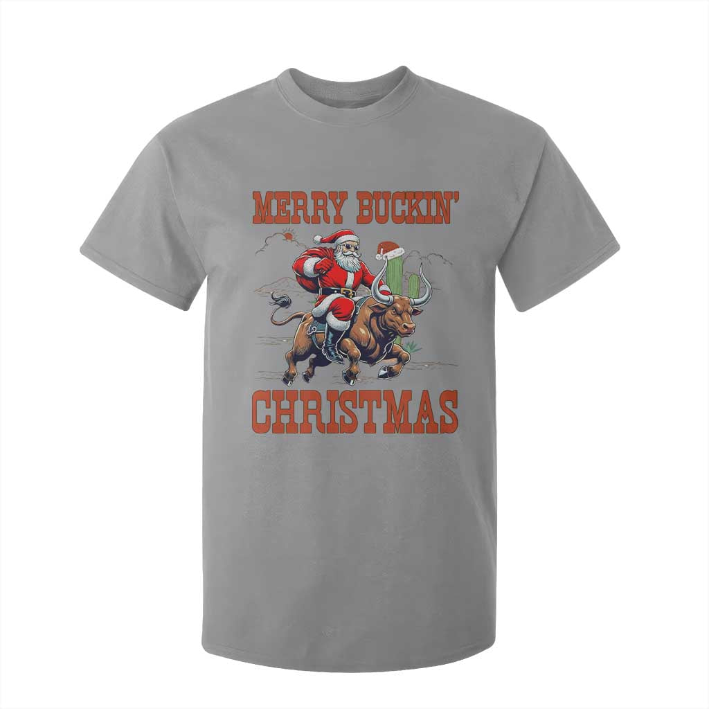 Western Black Santa Merry Buckin Christmas T Shirt For Kid Funny Rodeo TS12 Sport Gray Print Your Wear
