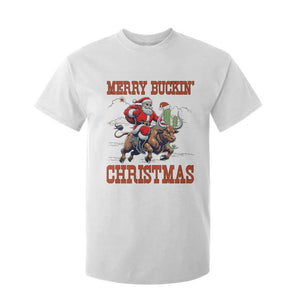 Western Black Santa Merry Buckin Christmas T Shirt For Kid Funny Rodeo TS12 White Print Your Wear
