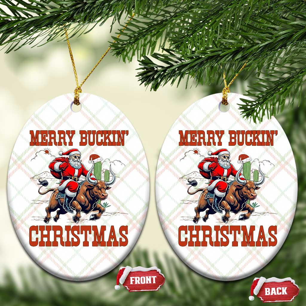 Western Black Santa Merry Buckin Christmas Ceramic Ornament Funny Rodeo TS12 Print Your Wear