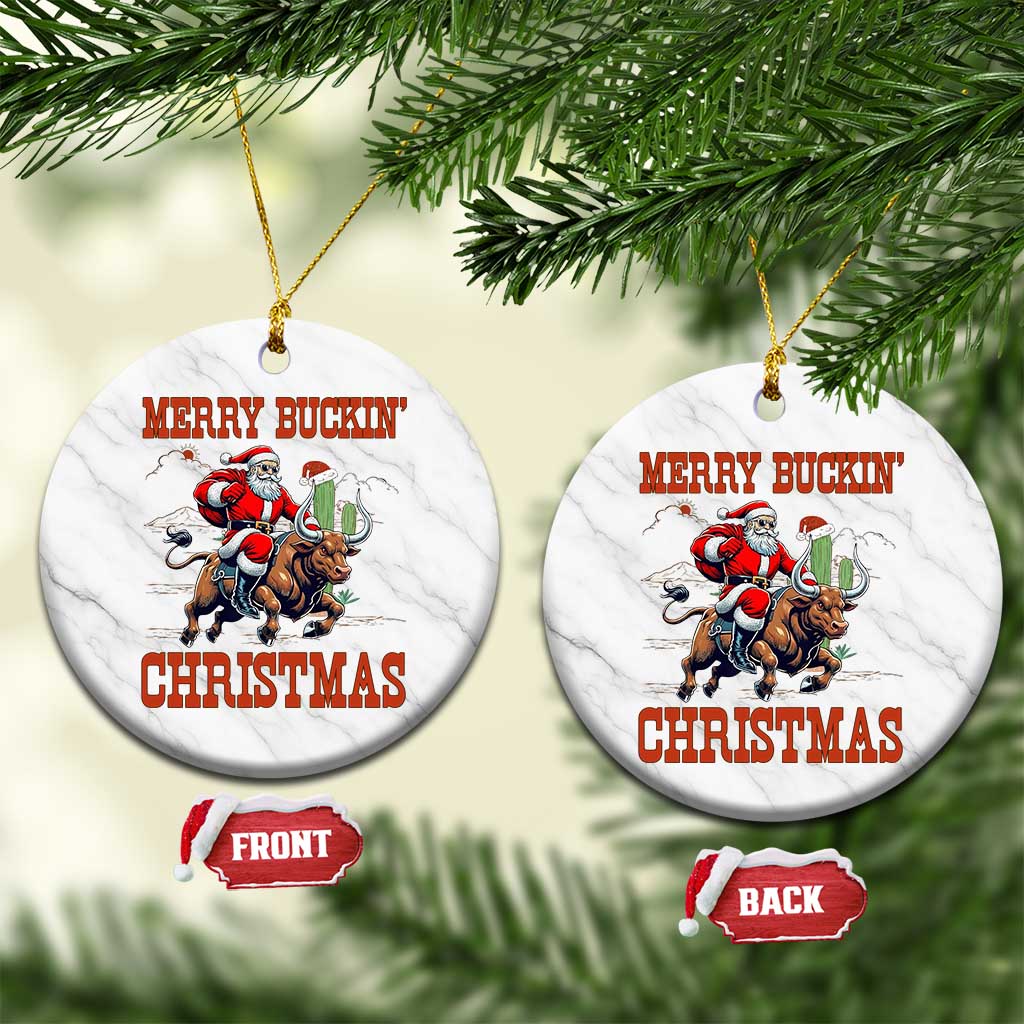 Western Black Santa Merry Buckin Christmas Ceramic Ornament Funny Rodeo TS12 1pc White Marble Print Your Wear