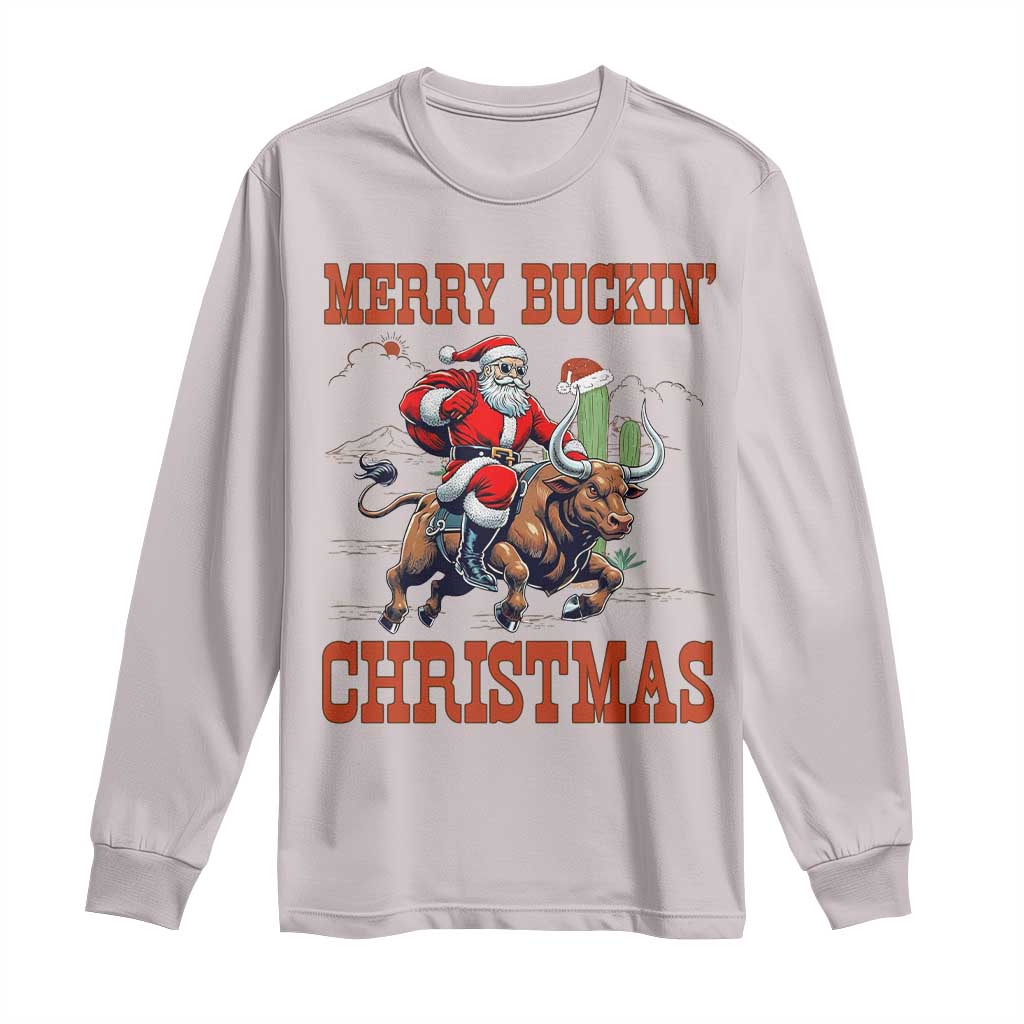 Western Black Santa Merry Buckin Christmas Long Sleeve Shirt Funny Rodeo TS12 Ice Gray Print Your Wear