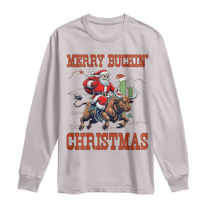 Western Black Santa Merry Buckin Christmas Long Sleeve Shirt Funny Rodeo TS12 Ice Gray Print Your Wear