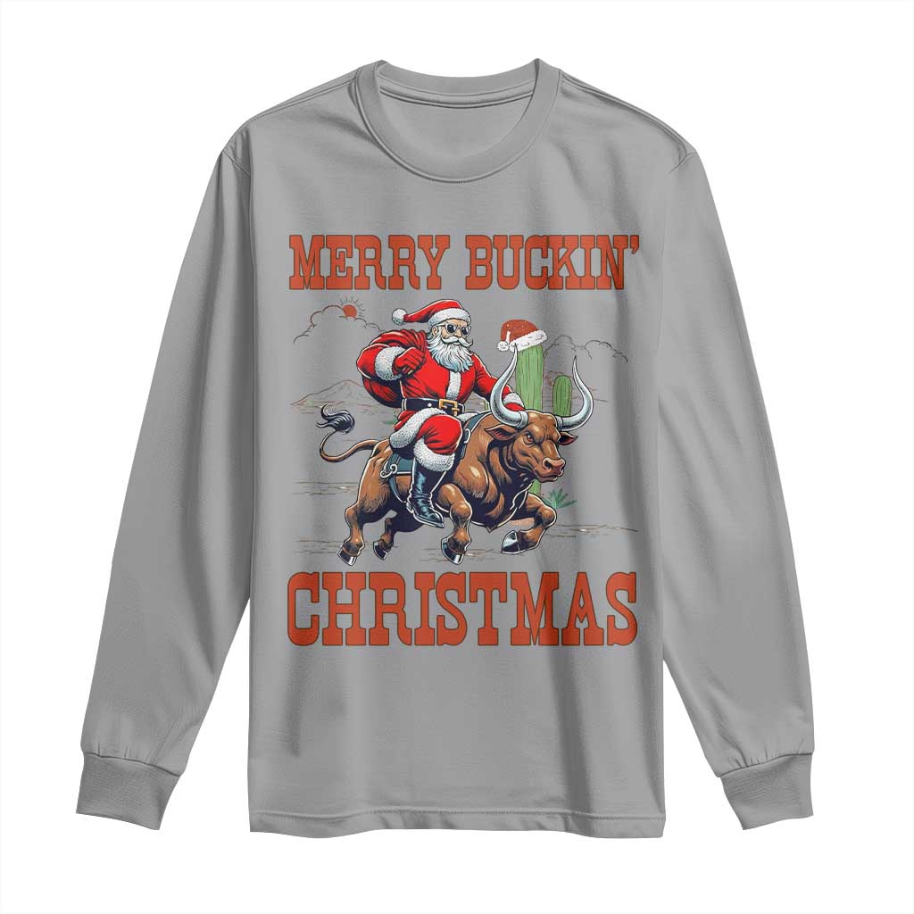 Western Black Santa Merry Buckin Christmas Long Sleeve Shirt Funny Rodeo TS12 Sport Gray Print Your Wear