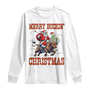 Western Black Santa Merry Buckin Christmas Long Sleeve Shirt Funny Rodeo TS12 White Print Your Wear