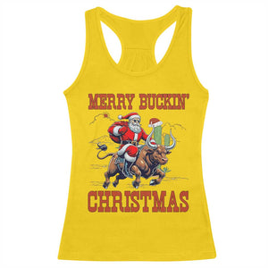 Western Black Santa Merry Buckin Christmas Racerback Tank Top Funny Rodeo TS12 Daisy Print Your Wear