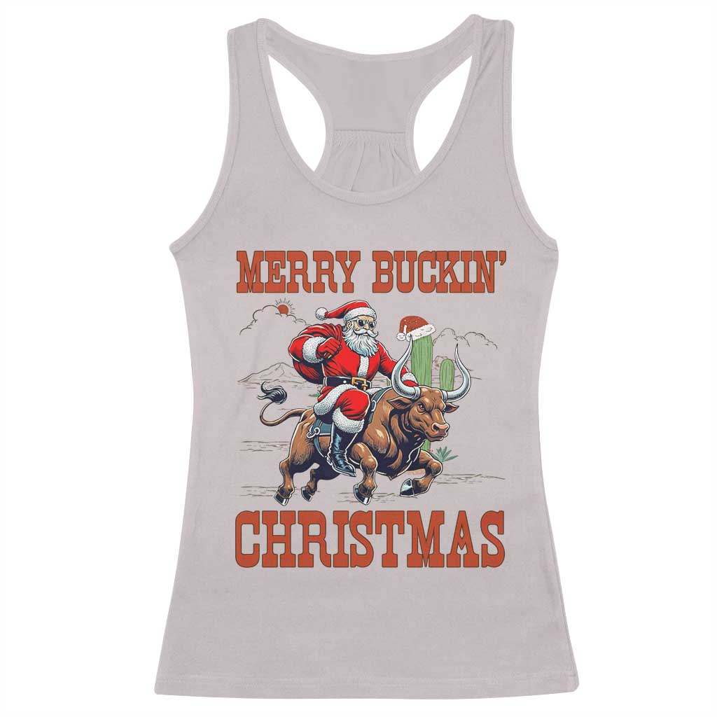 Western Black Santa Merry Buckin Christmas Racerback Tank Top Funny Rodeo TS12 Ice Gray Print Your Wear