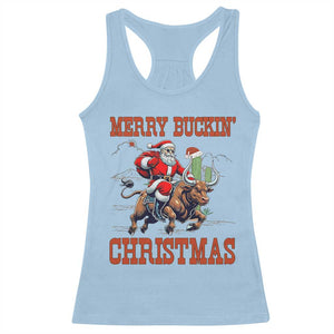 Western Black Santa Merry Buckin Christmas Racerback Tank Top Funny Rodeo TS12 Light Blue Print Your Wear