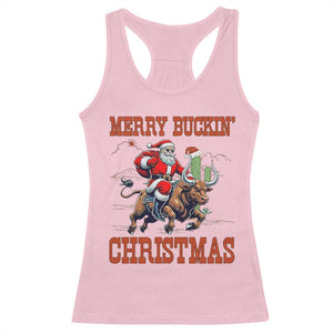 Western Black Santa Merry Buckin Christmas Racerback Tank Top Funny Rodeo TS12 Light Pink Print Your Wear