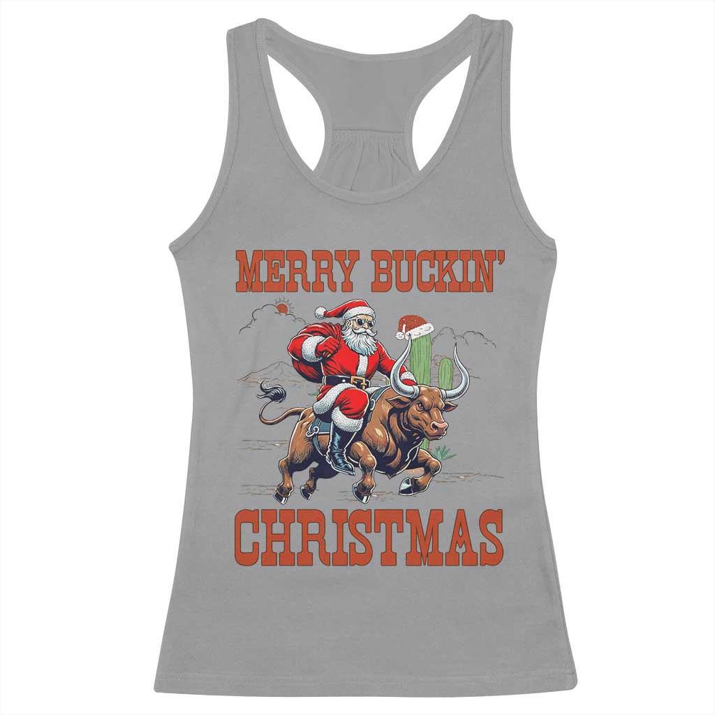 Western Black Santa Merry Buckin Christmas Racerback Tank Top Funny Rodeo TS12 Sport Gray Print Your Wear