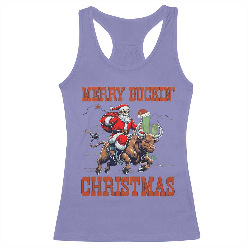 Western Black Santa Merry Buckin Christmas Racerback Tank Top Funny Rodeo TS12 Violet Print Your Wear