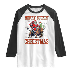 Western Black Santa Merry Buckin Christmas Raglan Shirt Funny Rodeo TS12 White Black Print Your Wear