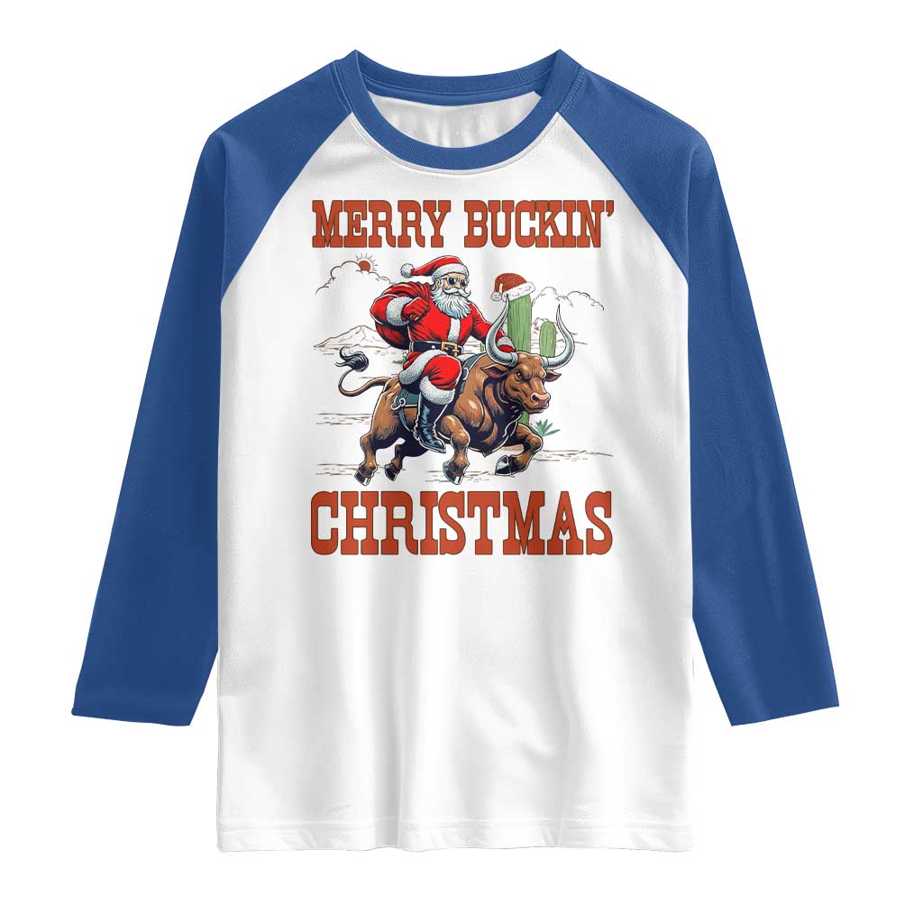 Western Black Santa Merry Buckin Christmas Raglan Shirt Funny Rodeo TS12 White Royal Print Your Wear