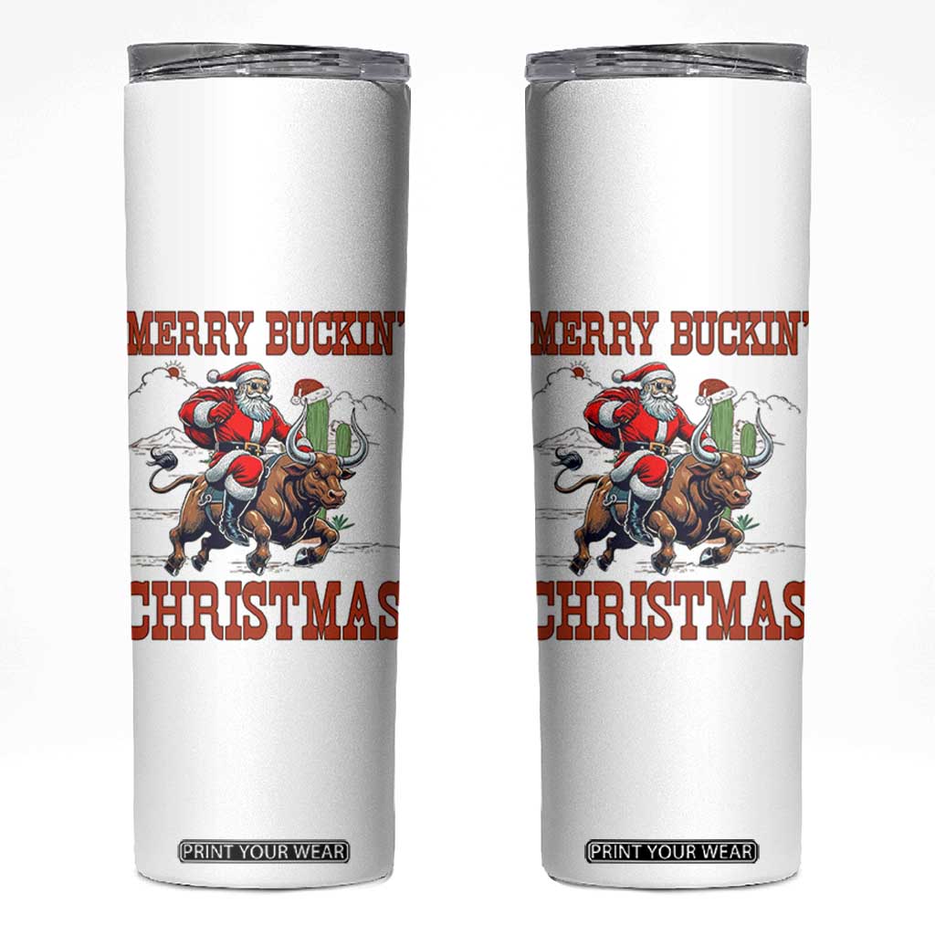 Western Black Santa Merry Buckin Christmas Skinny Tumbler Funny Rodeo TS12 White Print Your Wear