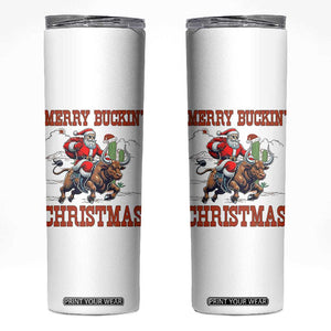 Western Black Santa Merry Buckin Christmas Skinny Tumbler Funny Rodeo TS12 White Print Your Wear