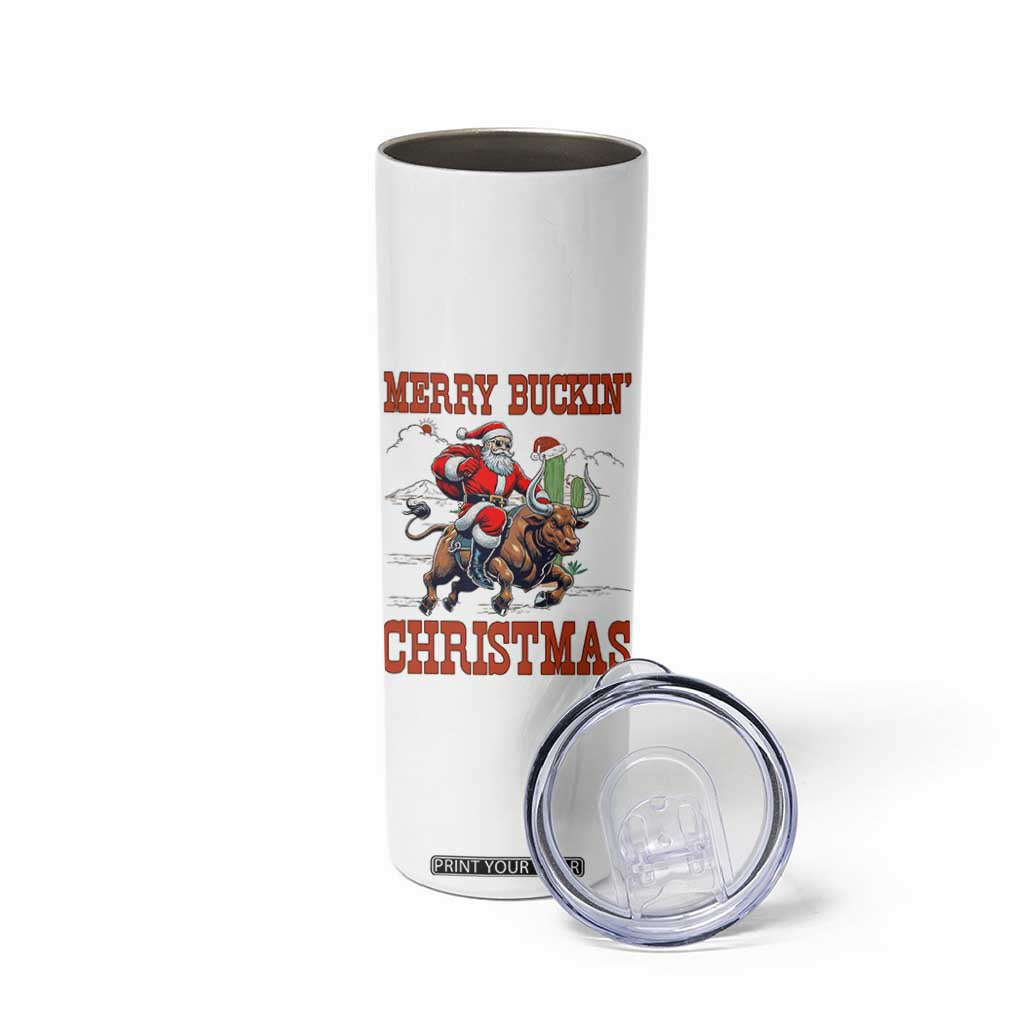 Western Black Santa Merry Buckin Christmas Skinny Tumbler Funny Rodeo TS12 Print Your Wear