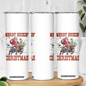Western Black Santa Merry Buckin Christmas Skinny Tumbler Funny Rodeo TS12 Print Your Wear