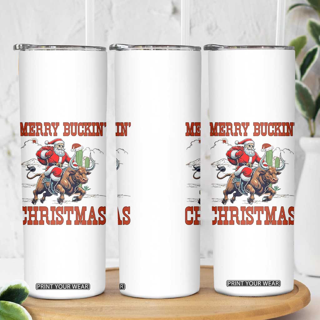 Western Black Santa Merry Buckin Christmas Skinny Tumbler Funny Rodeo TS12 Print Your Wear