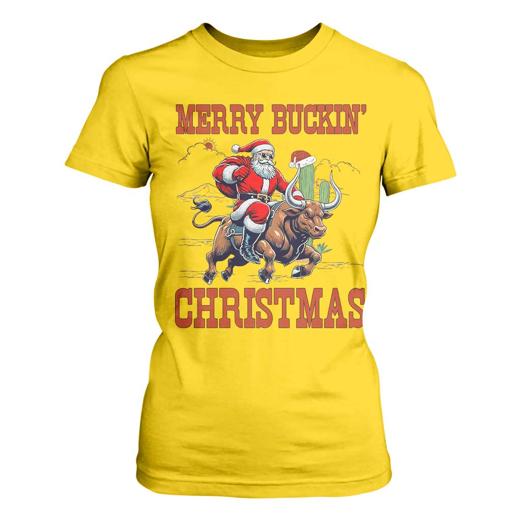 Western Black Santa Merry Buckin Christmas T Shirt For Women Funny Rodeo TS12 Daisy Print Your Wear