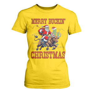 Western Black Santa Merry Buckin Christmas T Shirt For Women Funny Rodeo TS12 Daisy Print Your Wear