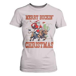 Western Black Santa Merry Buckin Christmas T Shirt For Women Funny Rodeo TS12 Ice Gray Print Your Wear