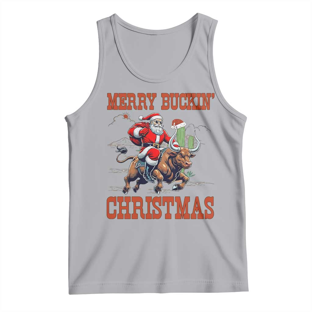 Western Black Santa Merry Buckin Christmas Tank Top Funny Rodeo TS12 Athletic Heather Print Your Wear