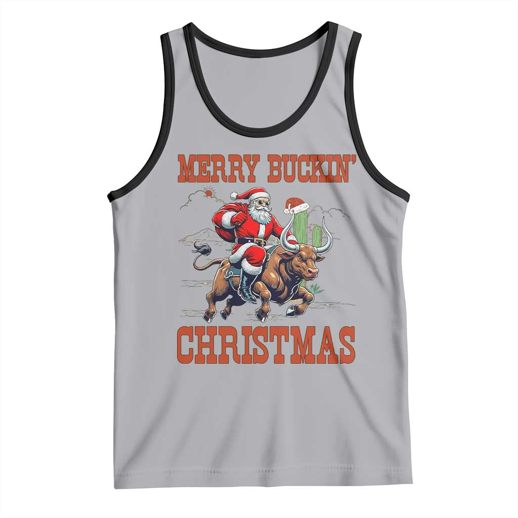 Western Black Santa Merry Buckin Christmas Tank Top Funny Rodeo TS12 Athletic Heather Black Print Your Wear