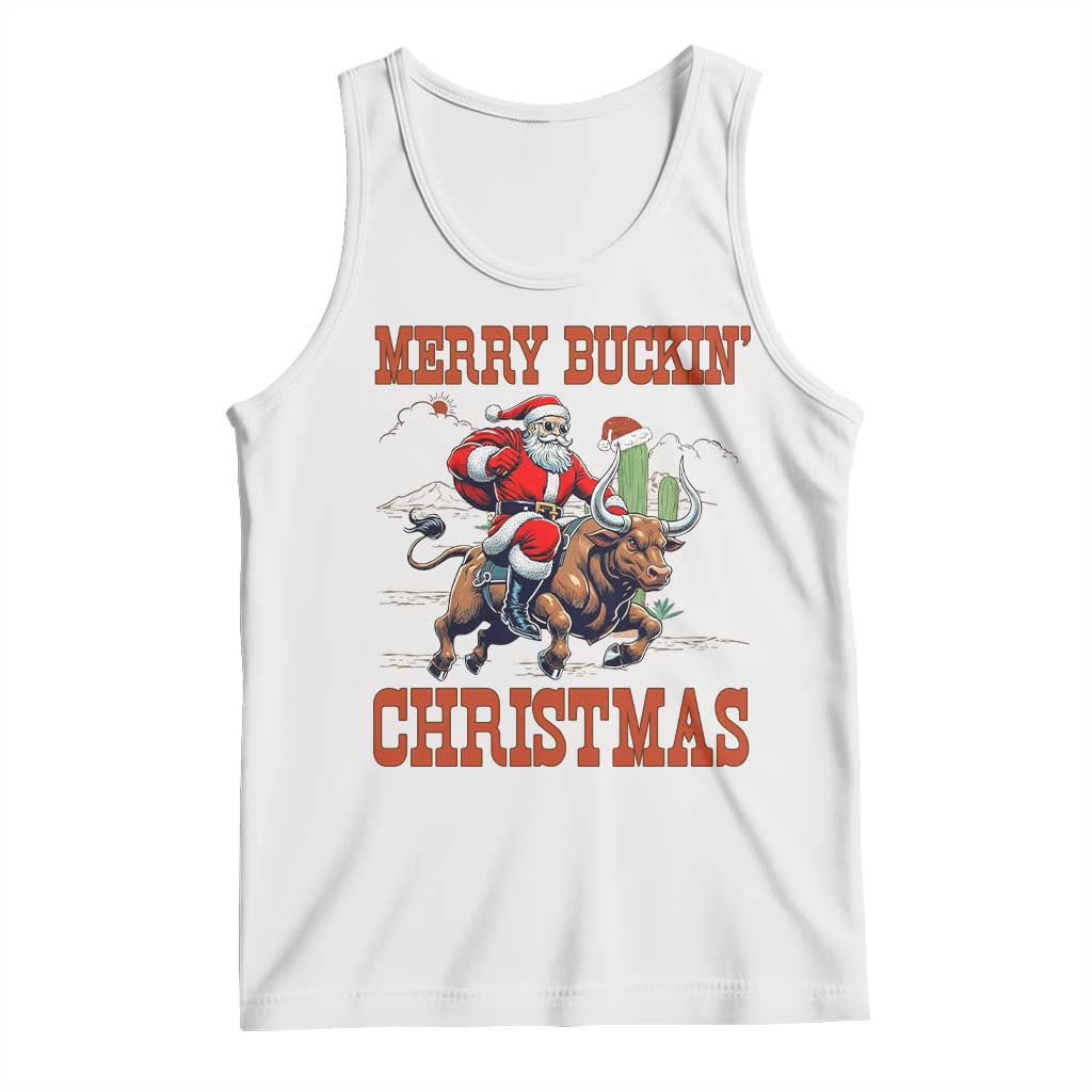 Western Black Santa Merry Buckin Christmas Tank Top Funny Rodeo TS12 White Print Your Wear
