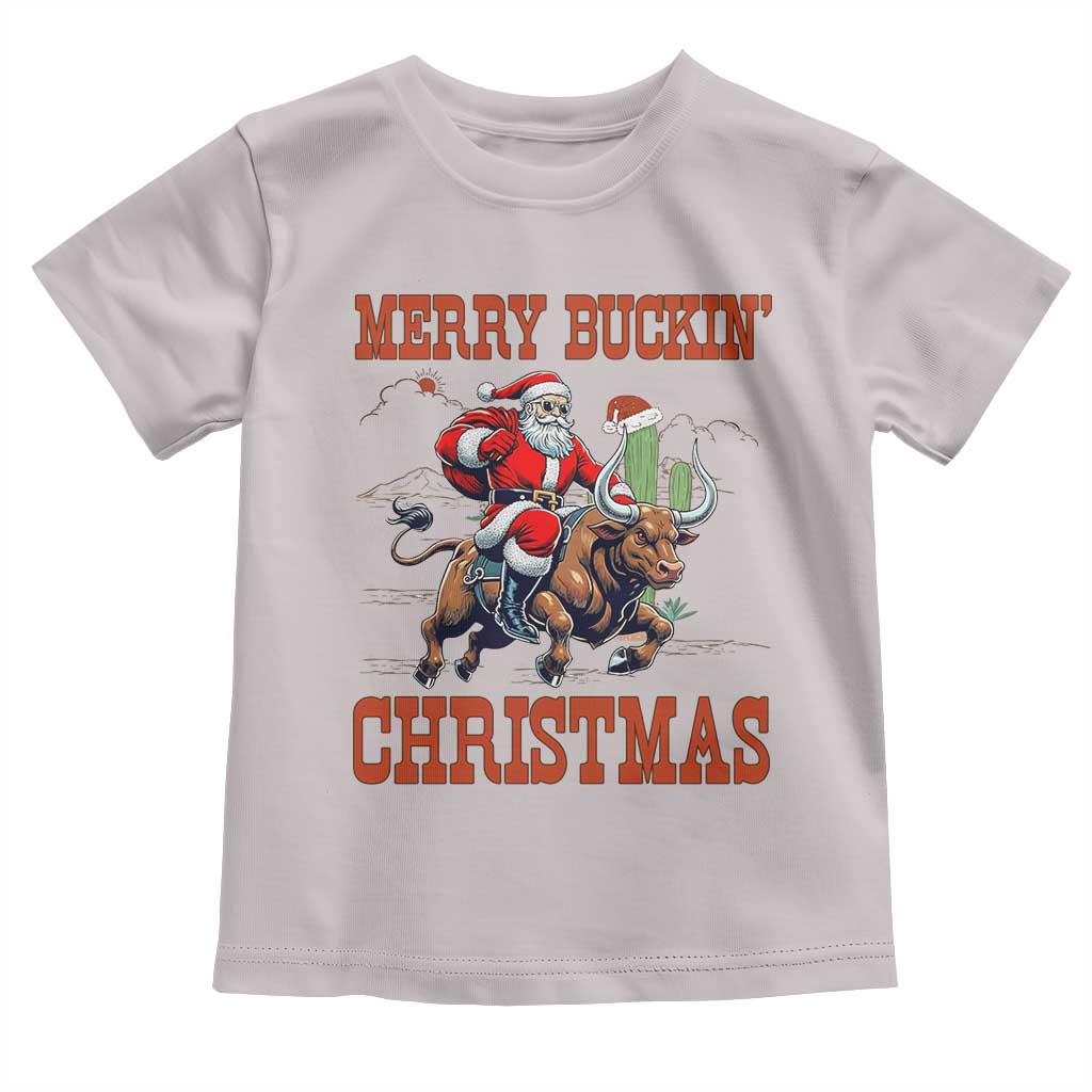Western Black Santa Merry Buckin Christmas Toddler T Shirt Funny Rodeo TS12 Ice Gray Print Your Wear