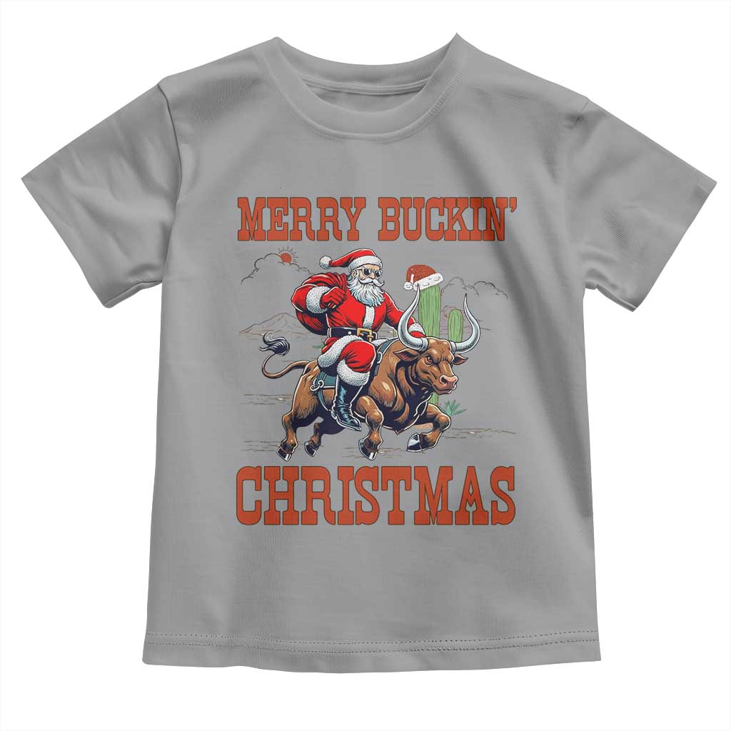 Western Black Santa Merry Buckin Christmas Toddler T Shirt Funny Rodeo TS12 Sport Gray Print Your Wear