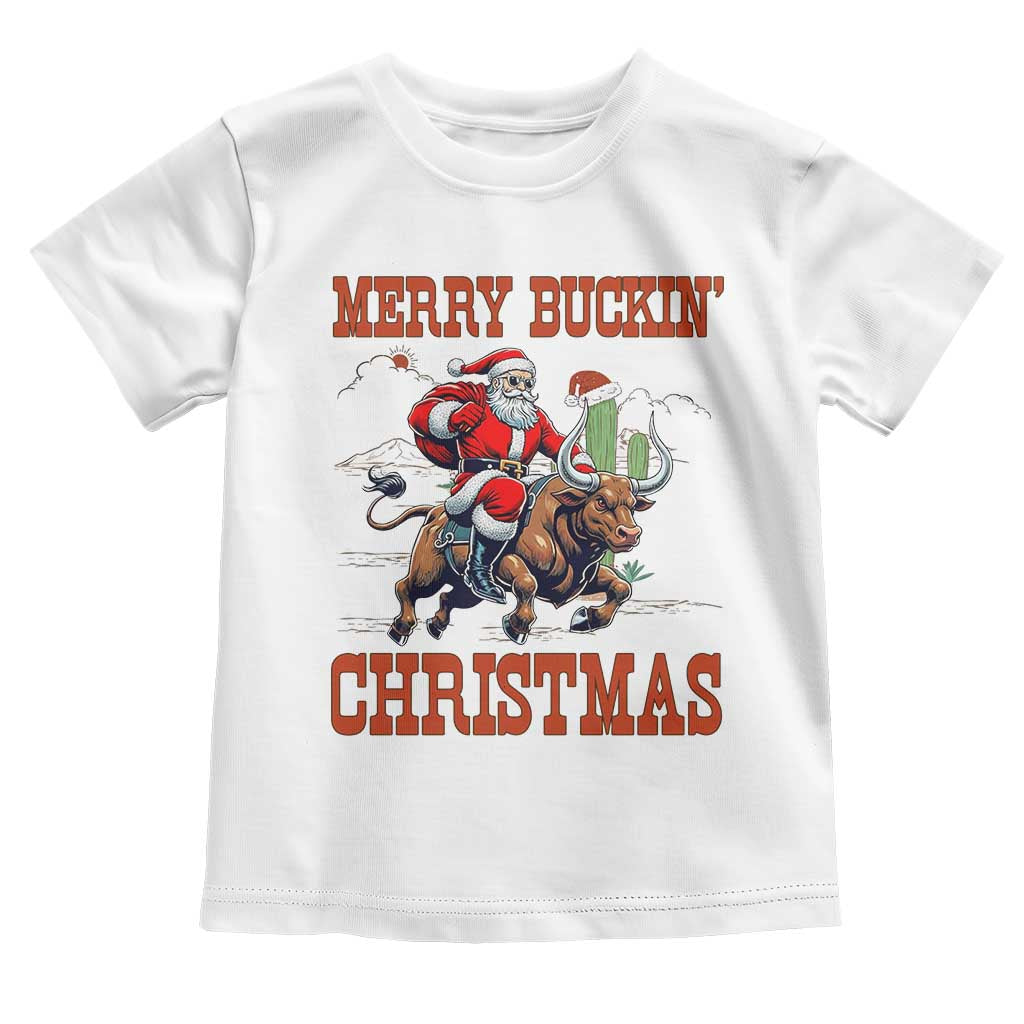 Western Black Santa Merry Buckin Christmas Toddler T Shirt Funny Rodeo TS12 White Print Your Wear