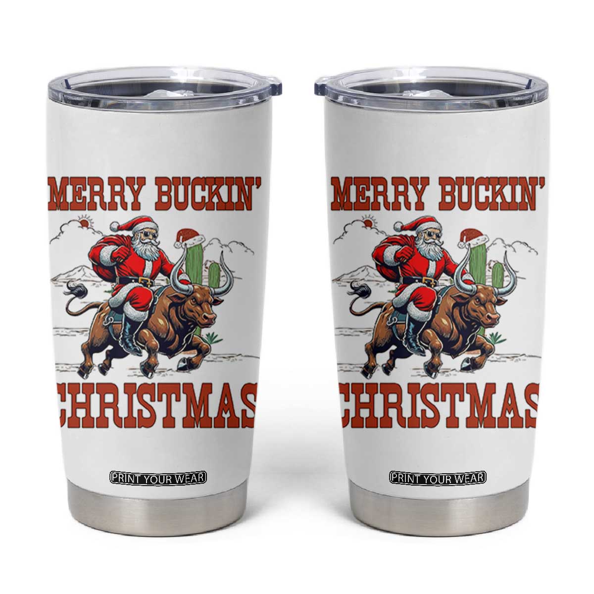 Western Black Santa Merry Buckin Christmas Tumbler Cup Funny Rodeo TS12 White Print Your Wear