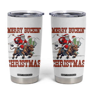 Western Black Santa Merry Buckin Christmas Tumbler Cup Funny Rodeo TS12 White Print Your Wear