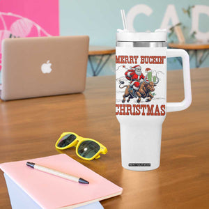 Western Black Santa Merry Buckin Christmas Tumbler With Handle Funny Rodeo TS12 Print Your Wear