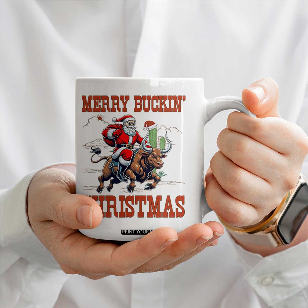 Western Black Santa Merry Buckin Christmas Coffee Mug Funny Rodeo TS12 Print Your Wear