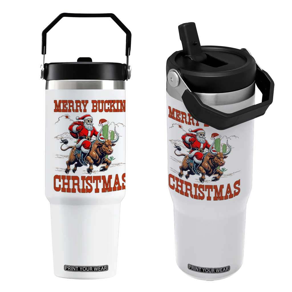 Western Black Santa Merry Buckin Christmas Flip Straw Tumbler Funny Rodeo TS12 One Size: 30 oz White Print Your Wear
