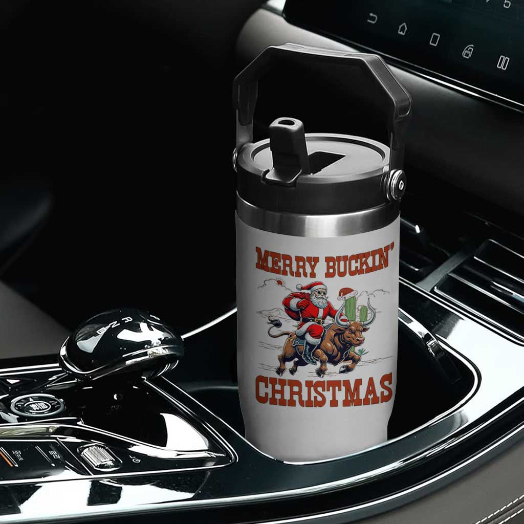 Western Black Santa Merry Buckin Christmas Flip Straw Tumbler Funny Rodeo TS12 Print Your Wear