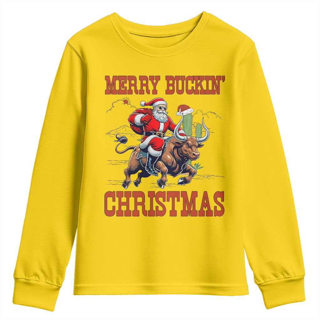 Western Black Santa Merry Buckin Christmas Youth Sweatshirt Funny Rodeo TS12 Daisy Print Your Wear