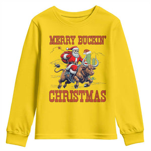 Western Black Santa Merry Buckin Christmas Youth Sweatshirt Funny Rodeo TS12 Daisy Print Your Wear